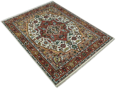 Hand Knotted Antique 8x10 Ivory and Rust Traditional Persian Area Rug | TRDCP113810 - The Rug Decor