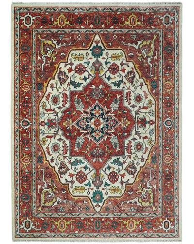 Hand Knotted Antique 8x10 Ivory and Rust Traditional Persian Area Rug | TRDCP89810 - The Rug Decor
