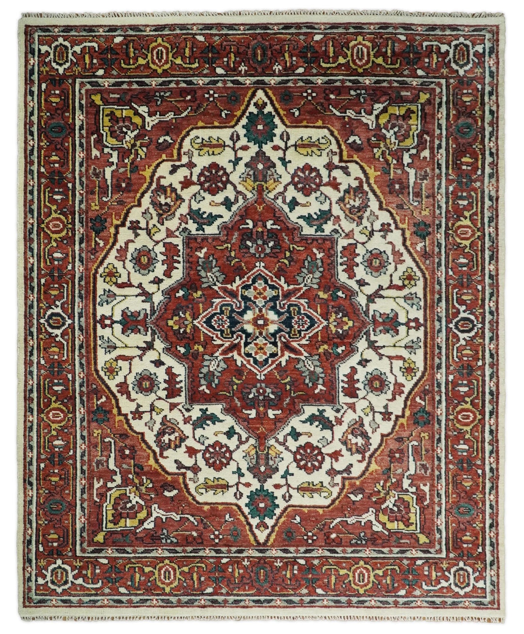 Rust And Ivory Check Rug Rust And Ivory Traditional Medallion Hand Knotted Wool Area Rug