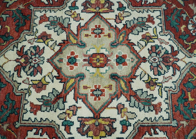 Hand Knotted Antique 8x10 Red and Ivory Traditional Persian Vintage Style Area Rug | TRDC5541014 - The Rug Decor