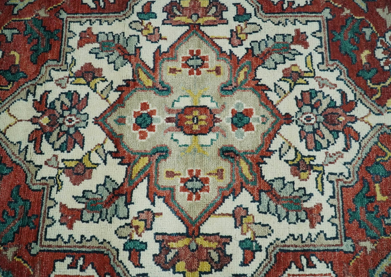 Hand Knotted Antique 8x10 Red and Ivory Traditional Persian Vintage Style Area Rug | TRDC5541014 - The Rug Decor