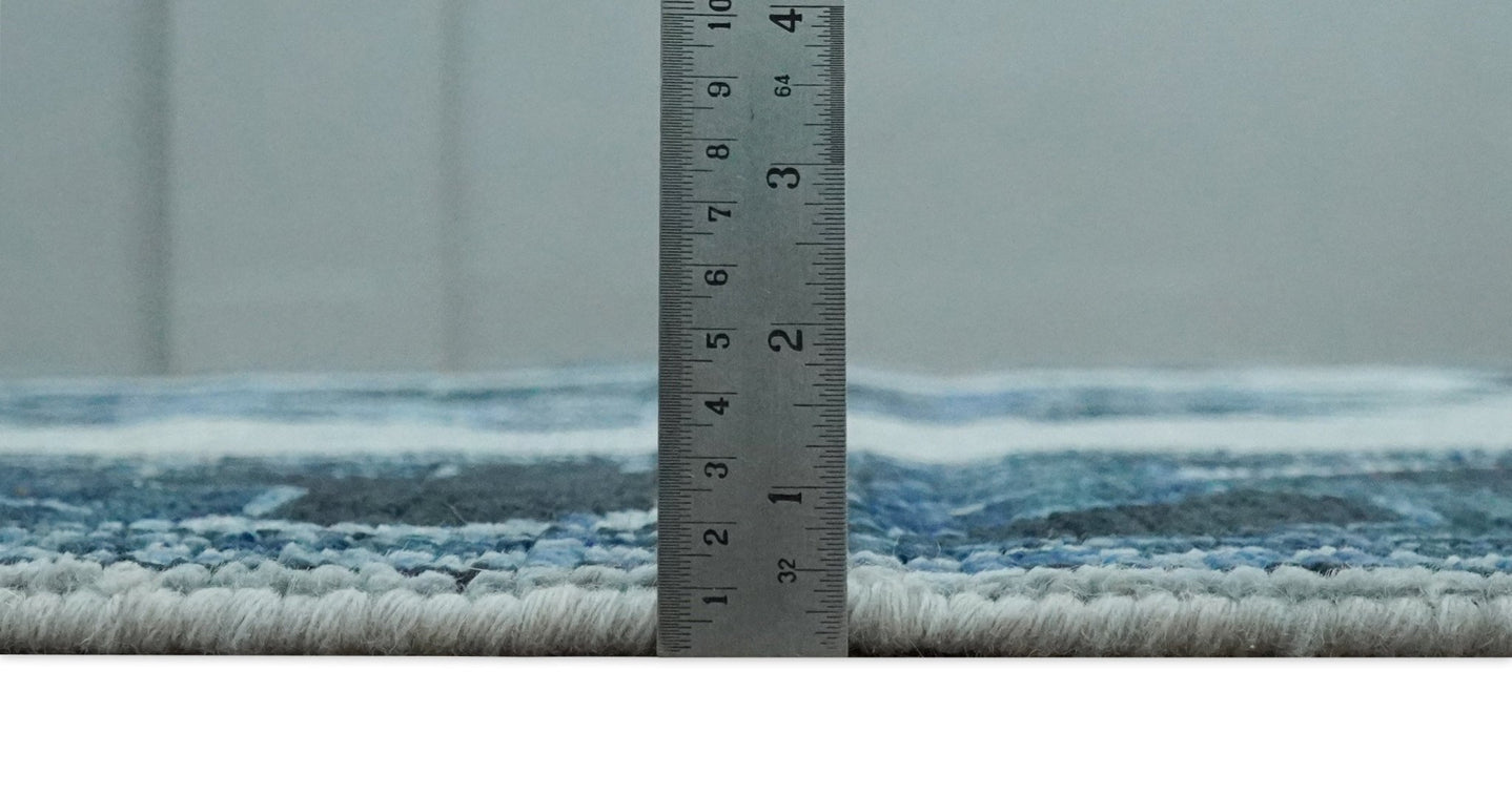 Hand Knotted Antique 8x10 Silver, Blue and Black Traditional Heriz Serapi Wool Rug | TRDCP873810 - The Rug Decor