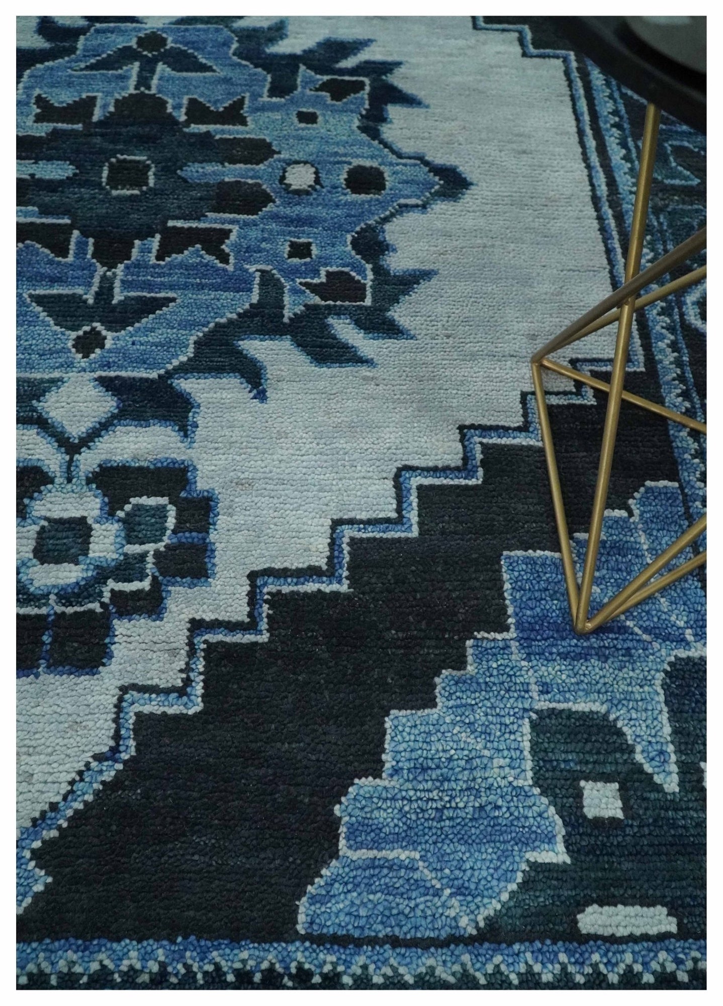 Hand Knotted Antique 8x10 Silver, Blue and Black Traditional Heriz Serapi Wool Rug | TRDCP873810 - The Rug Decor