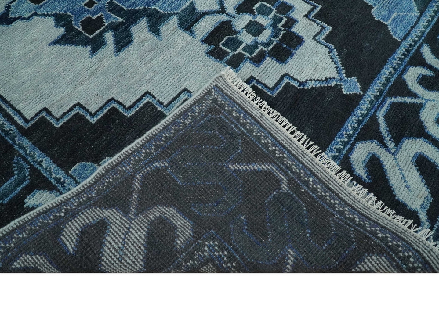 Hand Knotted Antique 8x10 Silver, Blue and Black Traditional Heriz Serapi Wool Rug | TRDCP873810 - The Rug Decor