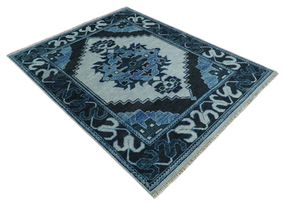 Hand Knotted Antique 8x10 Silver, Blue and Black Traditional Heriz Serapi Wool Rug | TRDCP873810 - The Rug Decor