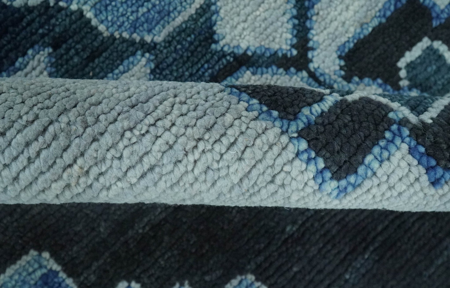 Hand Knotted Antique 8x10 Silver, Blue and Black Traditional Heriz Serapi Wool Rug | TRDCP873810 - The Rug Decor