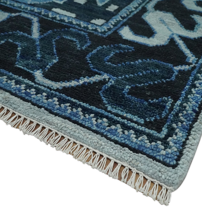 Hand Knotted Antique 8x10 Silver, Blue and Black Traditional Heriz Serapi Wool Rug | TRDCP873810 - The Rug Decor