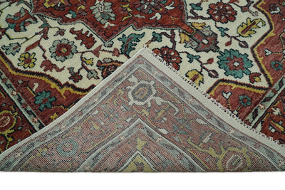 Hand Knotted Antique 9x12 Ivory and Rust Traditional Persian Area Rug | TRDCP95912 - The Rug Decor
