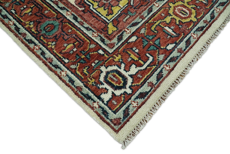 Hand Knotted Antique 9x12 Ivory and Rust Traditional Persian Area Rug | TRDCP95912 - The Rug Decor