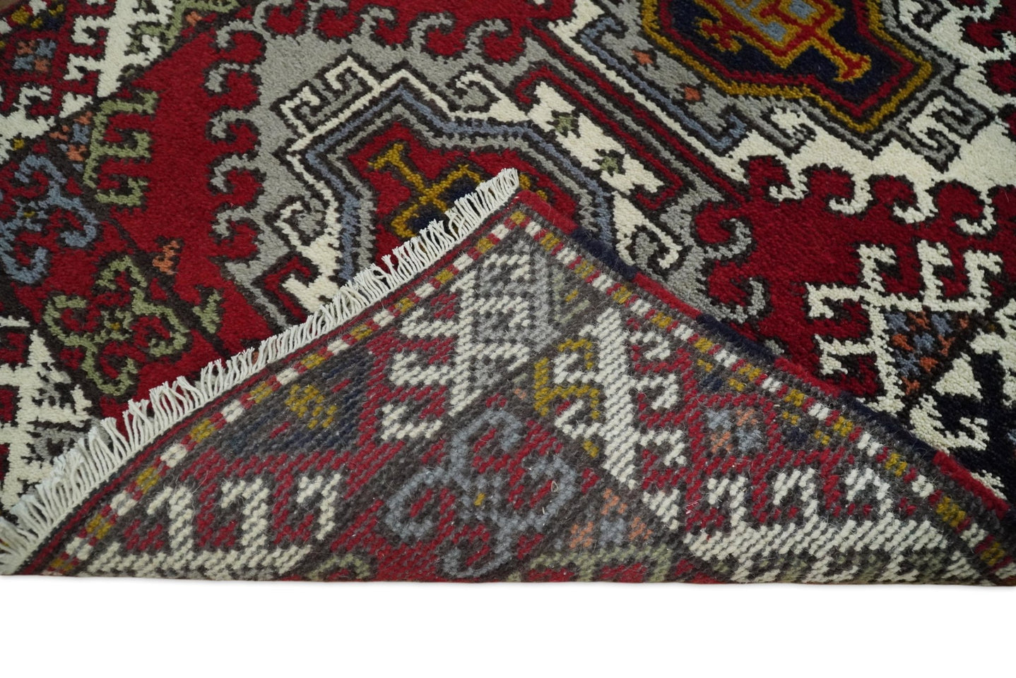 Hand Knotted Antique Kazak Runner Ivory and Red Traditional Tribal Armenian Rug | KZA4 - The Rug Decor