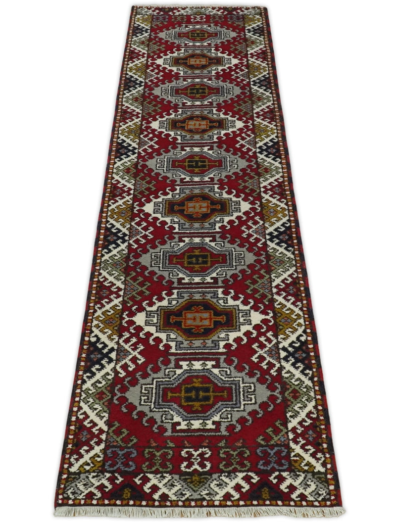 Hand Knotted Antique Kazak Runner Ivory and Red Traditional Tribal Armenian Rug | KZA4 - The Rug Decor