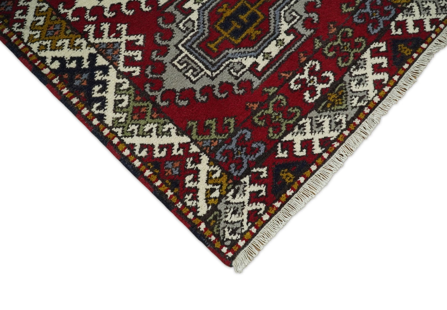 Hand Knotted Antique Kazak Runner Ivory and Red Traditional Tribal Armenian Rug | KZA4 - The Rug Decor