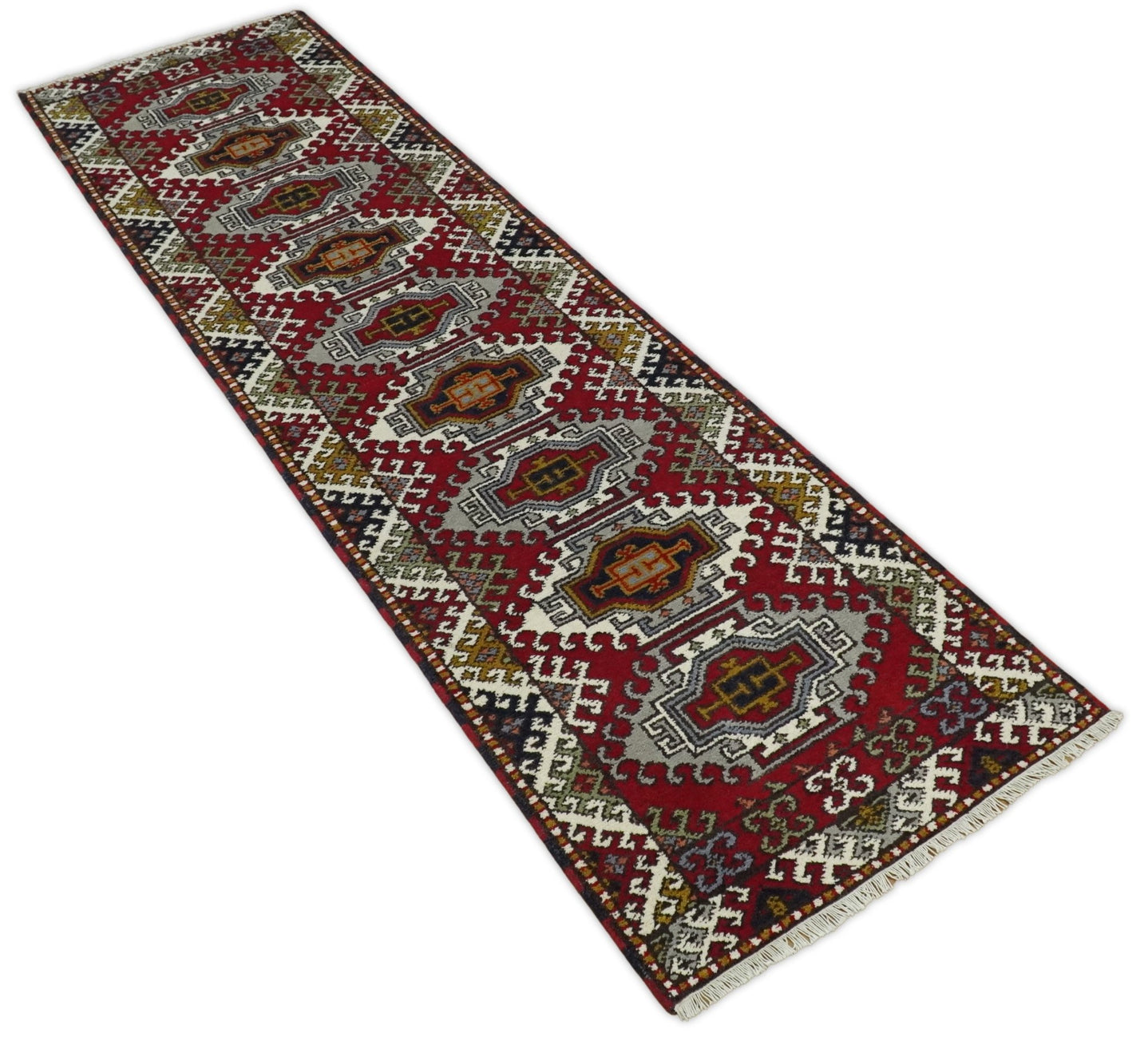 Hand Knotted Antique Kazak Runner Ivory and Red Traditional Tribal Armenian Rug | KZA4 - The Rug Decor