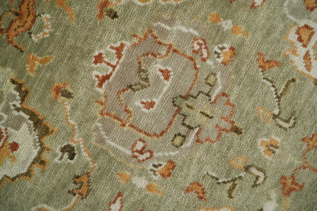 Hand Knotted Antique Moss Brown and Beige Traditional Persian Vintage Oushak Wool Rug | TRDCP707 - The Rug Decor