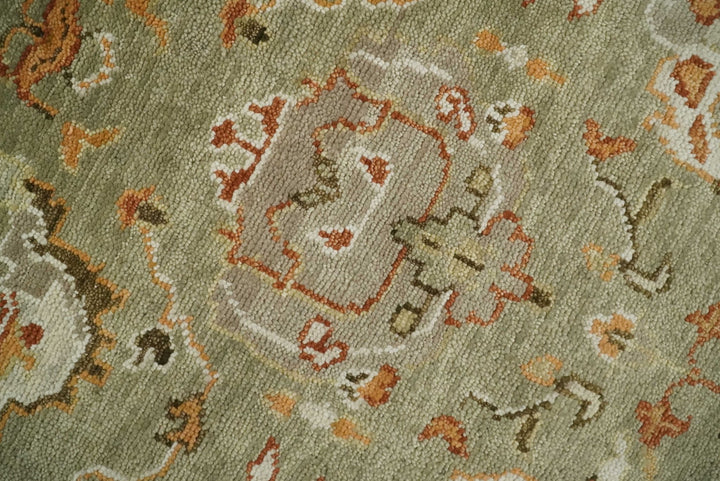 Hand Knotted Antique Moss Brown and Beige Traditional Persian Vintage Oushak Wool Rug | TRDCP707 - The Rug Decor