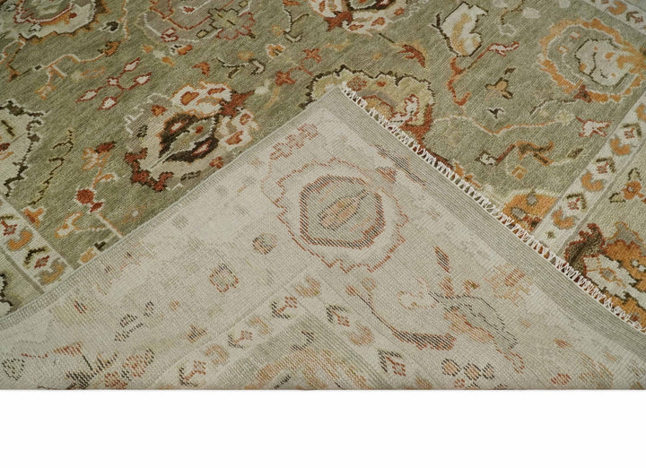 Hand Knotted Antique Moss Brown and Beige Traditional Persian Vintage Oushak Wool Rug | TRDCP707 - The Rug Decor