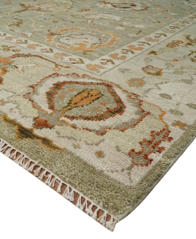 Hand Knotted Antique Moss Brown and Beige Traditional Persian Vintage Oushak Wool Rug | TRDCP707 - The Rug Decor