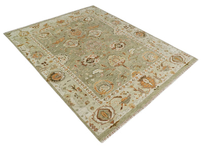 Hand Knotted Antique Moss Brown and Beige Traditional Persian Vintage Oushak Wool Rug | TRDCP707 - The Rug Decor