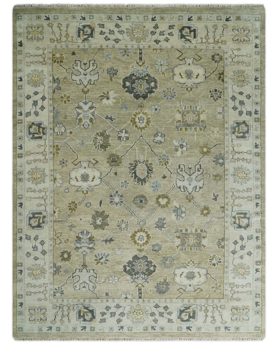 Hand Knotted Antique Oushak 5x8, 6x9, 8x10, 9x12, 10x14 and 12x15 Camel, Beige and Gray Traditional Persian Oushak Wool Rug | TRDCP920912 - The Rug Decor