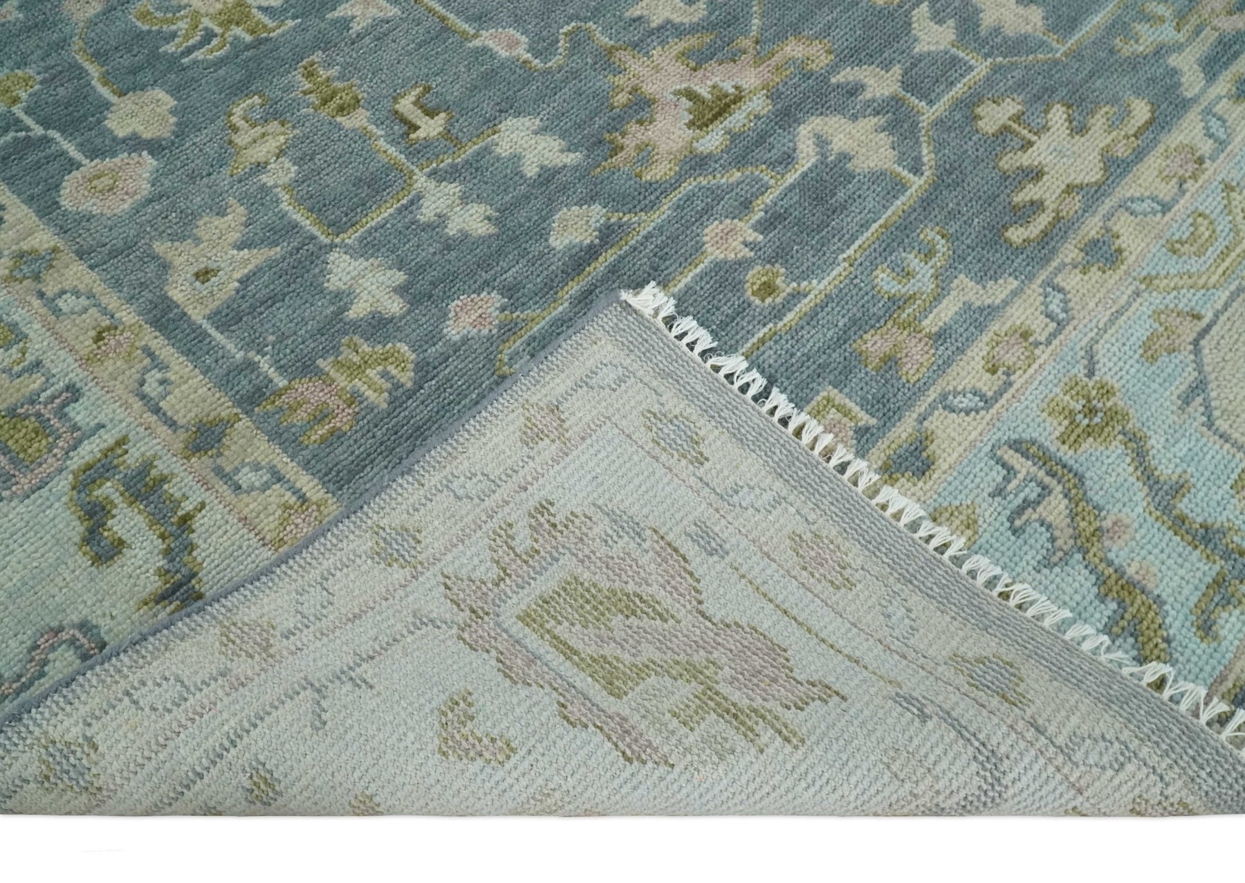 Hand Knotted Gray, Blue and Beige Traditional Oushak Wool Area Rug ...