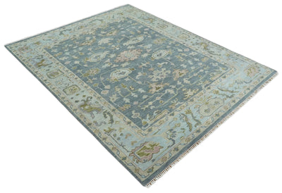 Hand Knotted Antique Oushak 5x8, 6x9, 8x10, 9x12, 10x14 and 12x15 Gray, Blue and Beige Traditional Persian Oushak Wool Rug | TRDCP973 - The Rug Decor