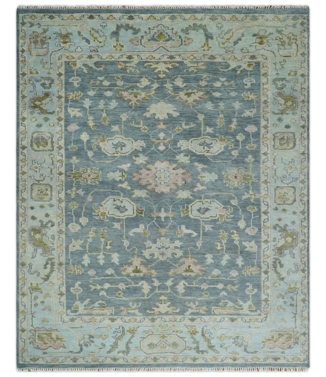Hand Knotted Antique Oushak 5x8, 6x9, 8x10, 9x12, 10x14 and 12x15 Gray, Blue and Beige Traditional Persian Oushak Wool Rug | TRDCP973 - The Rug Decor