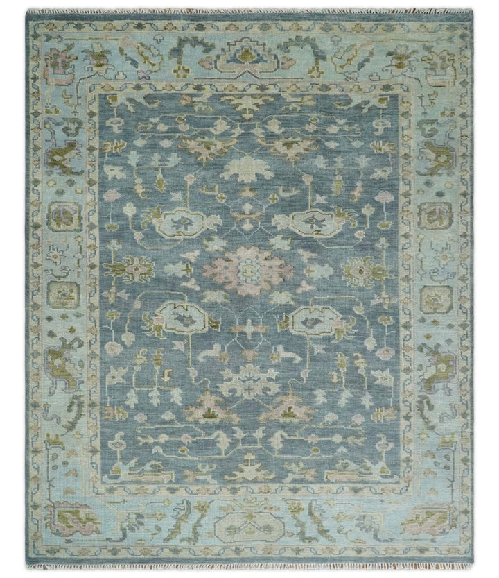 Hand Knotted Antique Oushak 5x8, 6x9, 8x10, 9x12, 10x14 and 12x15 Gray, Blue and Beige Traditional Persian Oushak Wool Rug | TRDCP973 - The Rug Decor