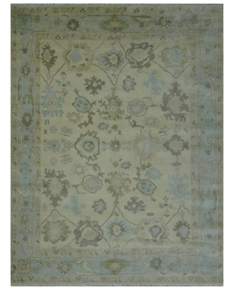 Hand Knotted Antique Style Beige and Silver Traditional Multi Size Oushak Wool Rug - The Rug Decor
