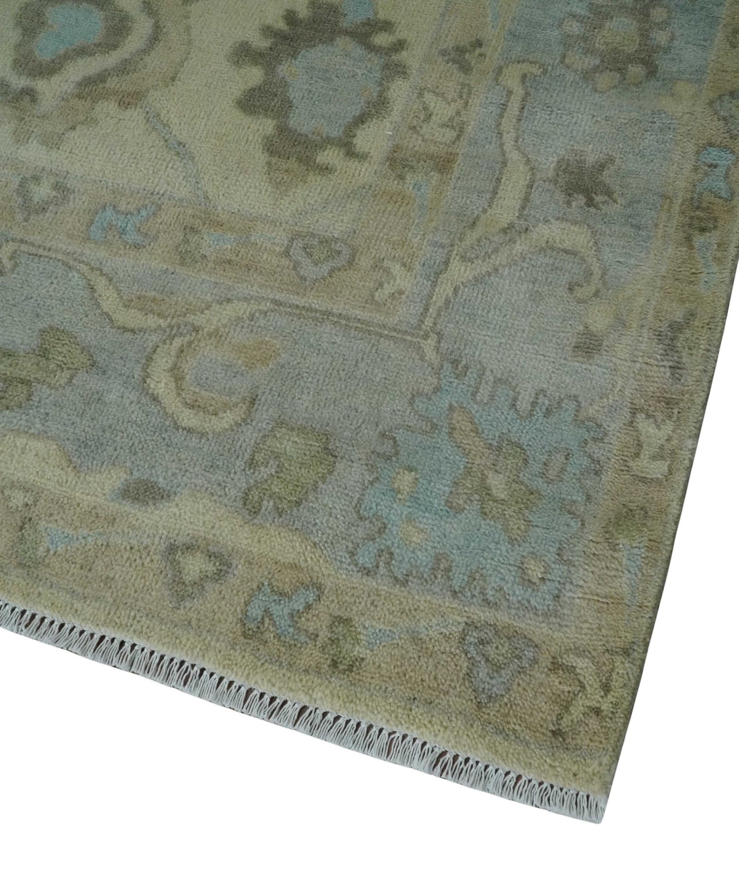 Hand Knotted Antique Style Beige and Silver Traditional Multi Size Oushak Wool Rug - The Rug Decor