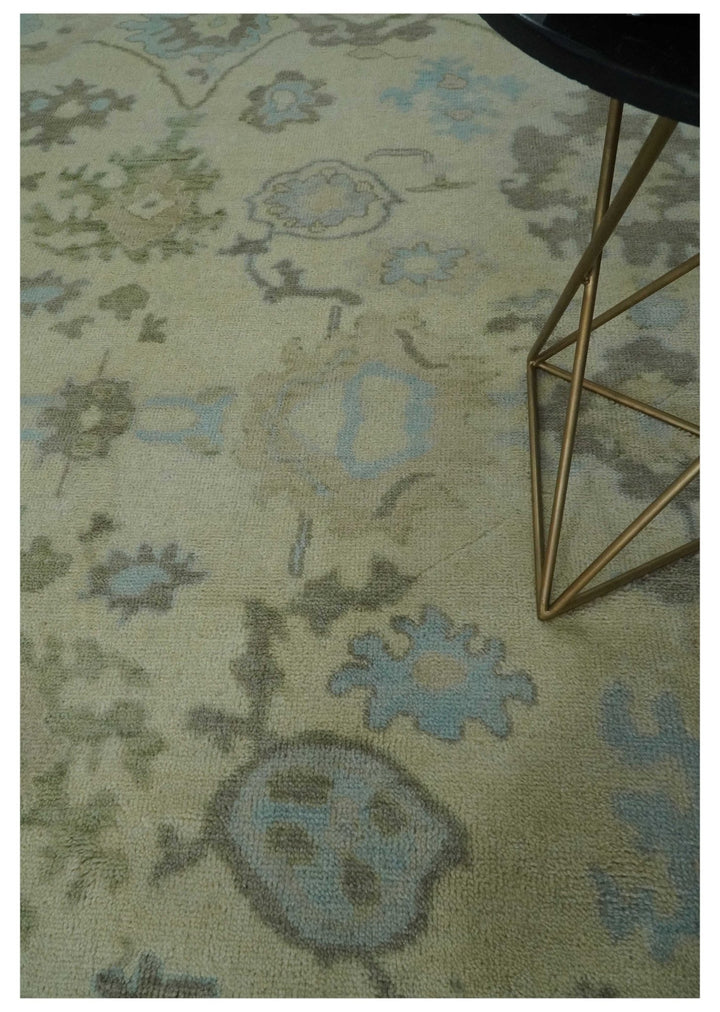 Hand Knotted Antique Style Beige and Silver Traditional Multi Size Oushak Wool Rug - The Rug Decor
