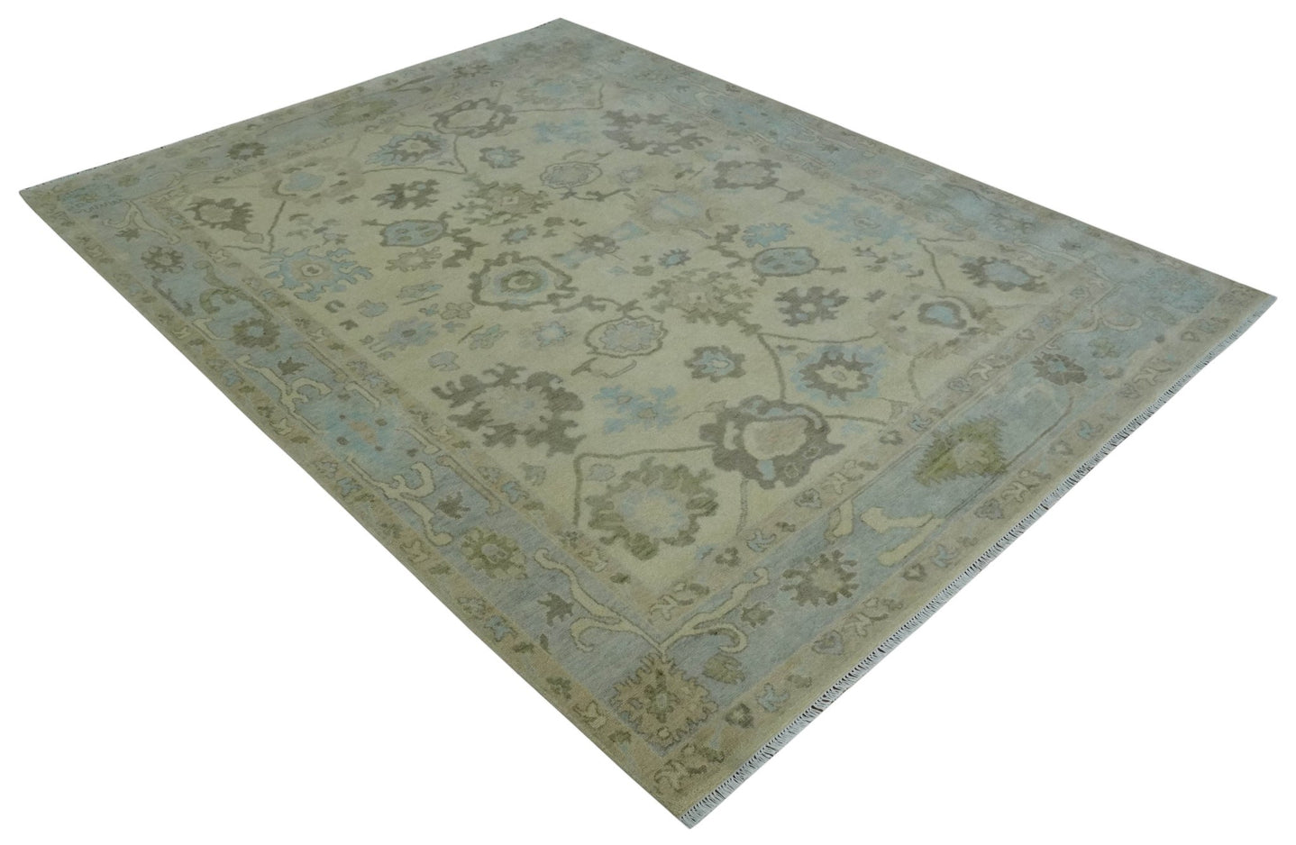 Hand Knotted Antique Style Beige and Silver Traditional Multi Size Oushak Wool Rug - The Rug Decor