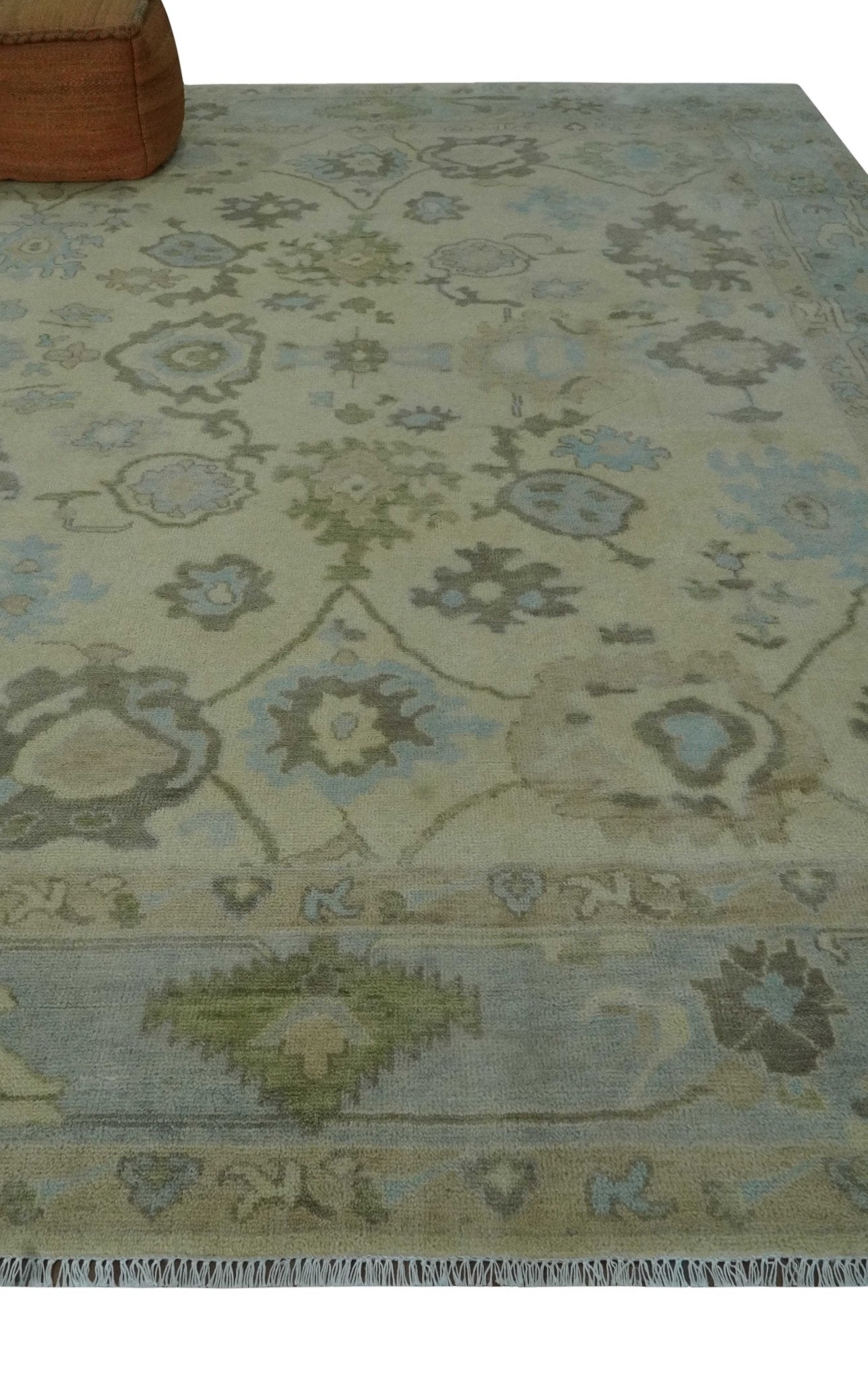Hand Knotted Antique Style Beige and Silver Traditional Multi Size Oushak Wool Rug - The Rug Decor