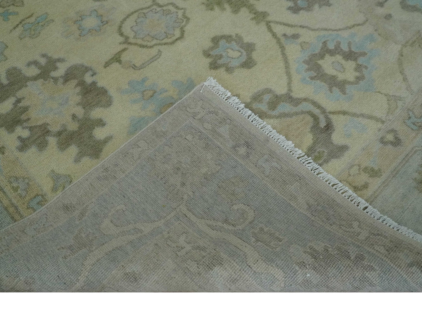 Hand Knotted Antique Style Beige and Silver Traditional Multi Size Oushak Wool Rug - The Rug Decor