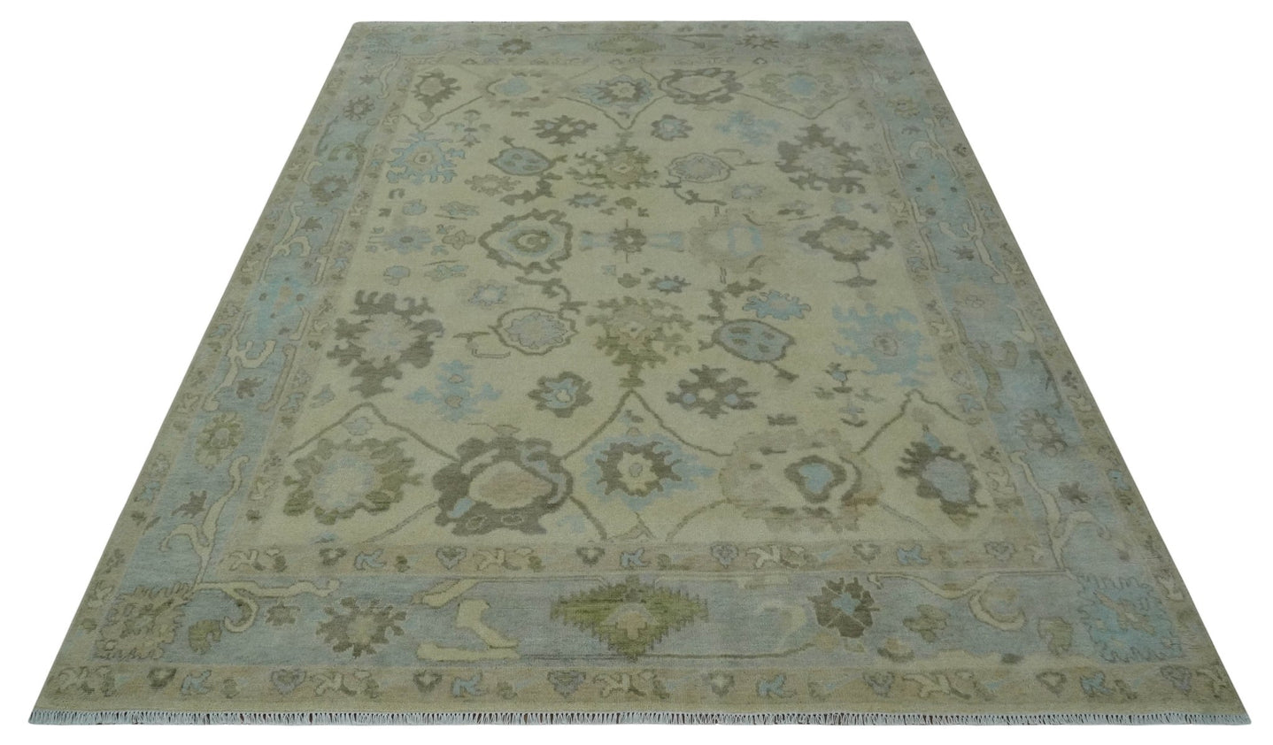Hand Knotted Antique Style Beige and Silver Traditional Multi Size Oushak Wool Rug - The Rug Decor