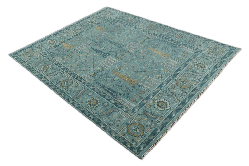 Hand Knotted Aqua and Beige Multi Size Traditional Turkish Tree of Life Wool Rug - The Rug Decor