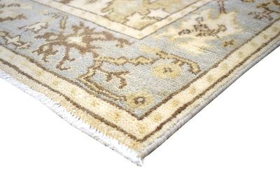 Hand Knotted Beige and Blue Antique Oushak Wool Runner Rug - The Rug Decor