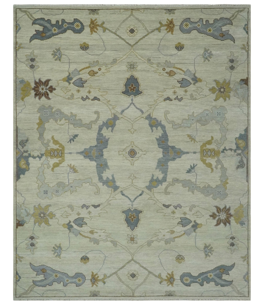 Hand Knotted Beige and Charcoal Oriental Multi Size Oushak Wool Area Rug - The Rug Decor