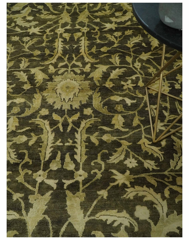 Hand knotted Beige and Olive 10x14 Antique Style Hand knotted Oushak Area Rug - The Rug Decor