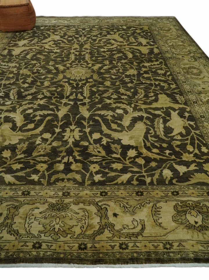 Hand knotted Beige and Olive 10x14 Antique Style Hand knotted Oushak Area Rug - The Rug Decor