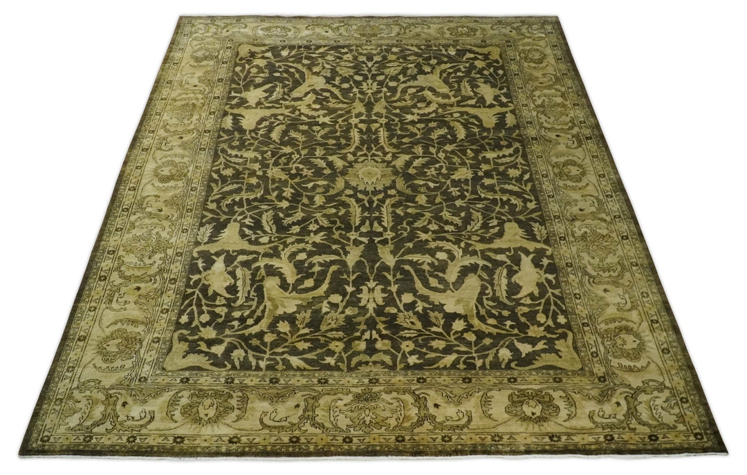 Hand knotted Beige and Olive 10x14 Antique Style Hand knotted Oushak Area Rug - The Rug Decor