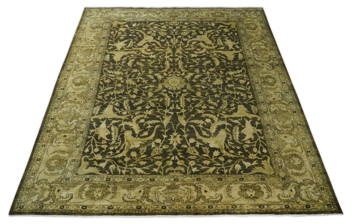 Hand knotted Beige and Olive 10x14 Antique Style Hand knotted Oushak Area Rug - The Rug Decor
