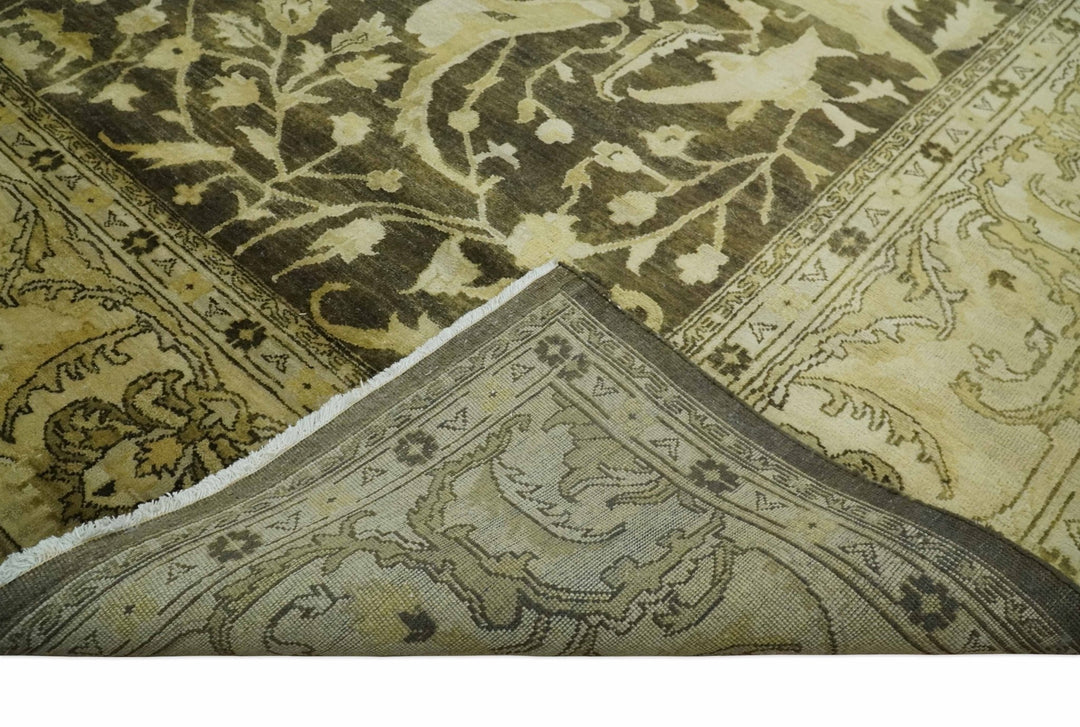 Hand knotted Beige and Olive 10x14 Antique Style Hand knotted Oushak Area Rug - The Rug Decor