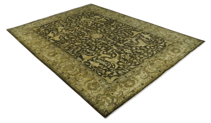 Hand knotted Beige and Olive 10x14 Antique Style Hand knotted Oushak Area Rug - The Rug Decor