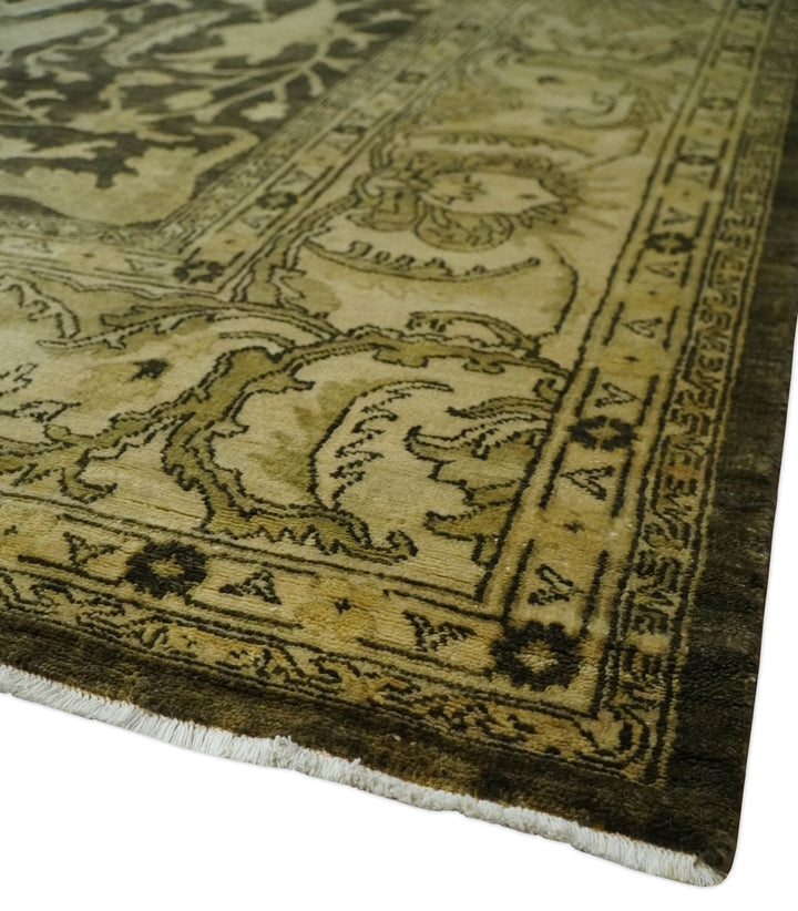Hand knotted Beige and Olive 10x14 Antique Style Hand knotted Oushak Area Rug - The Rug Decor