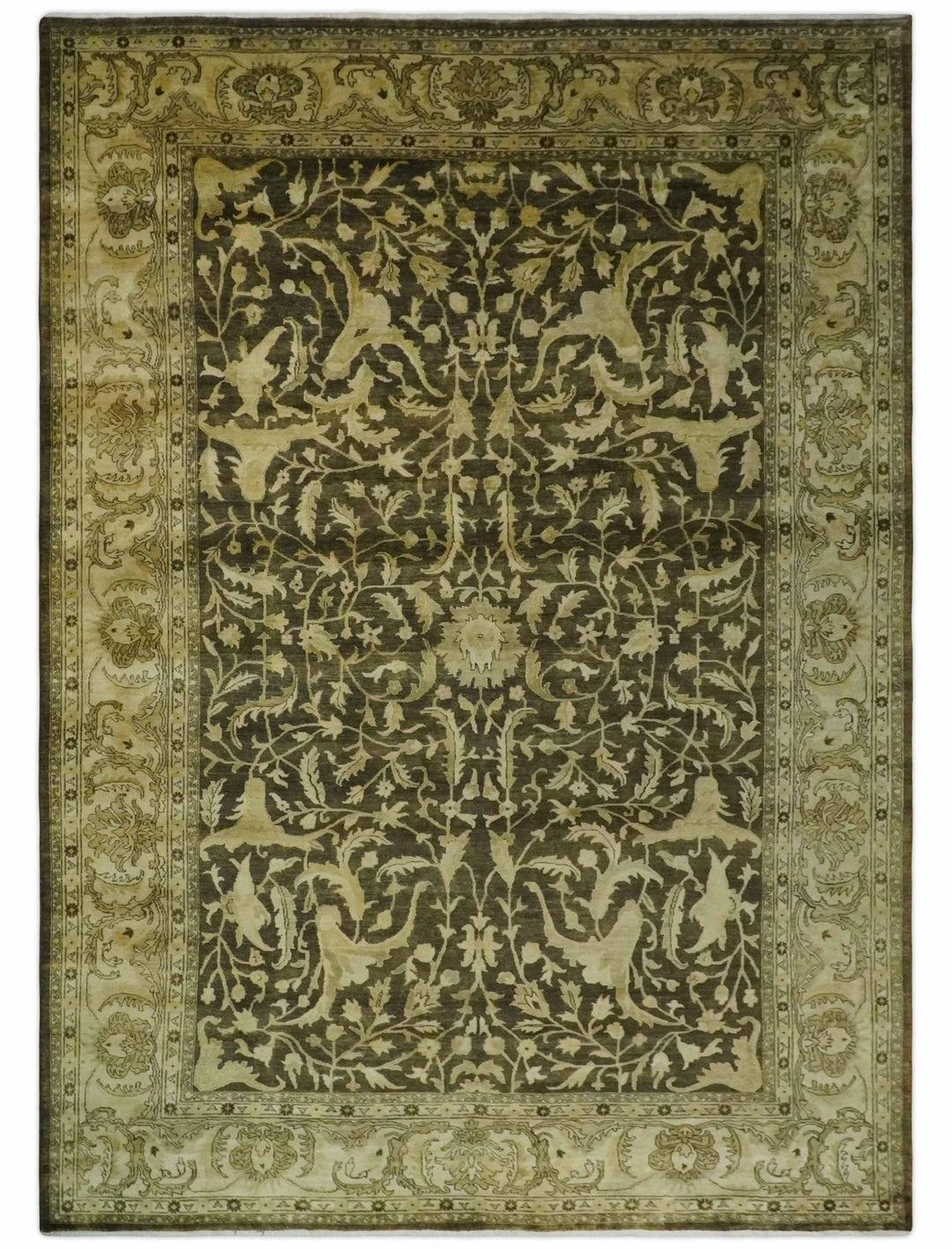 Hand knotted Beige and Olive 10x14 Antique Style Hand knotted Oushak Area Rug - The Rug Decor