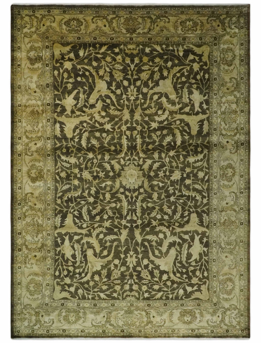 Hand knotted Beige and Olive 10x14 Antique Style Hand knotted Oushak Area Rug - The Rug Decor