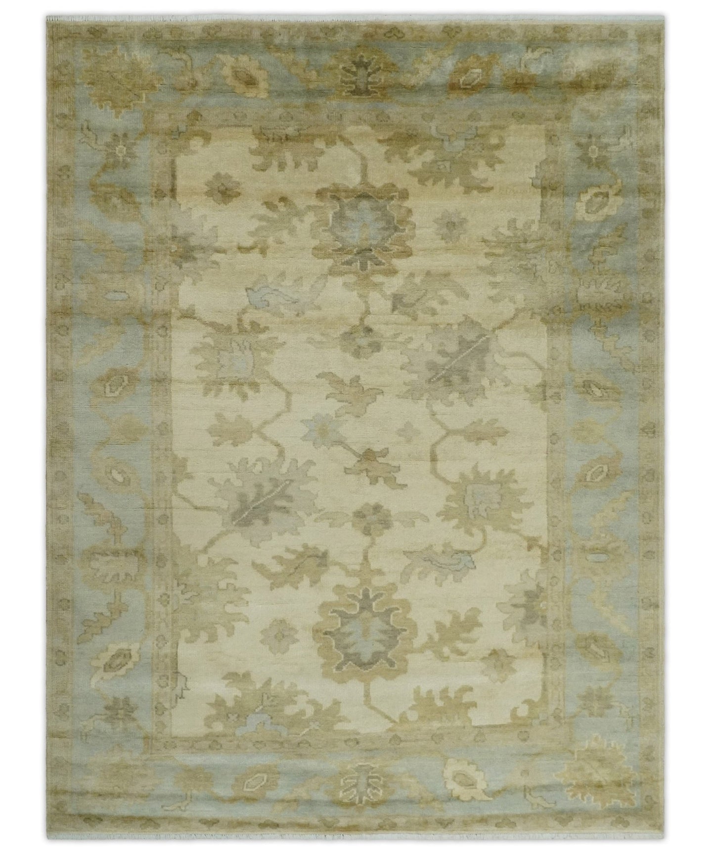 Hand Knotted Beige and Silver Modern Traditional Wool Oushak Area Rug - The Rug Decor
