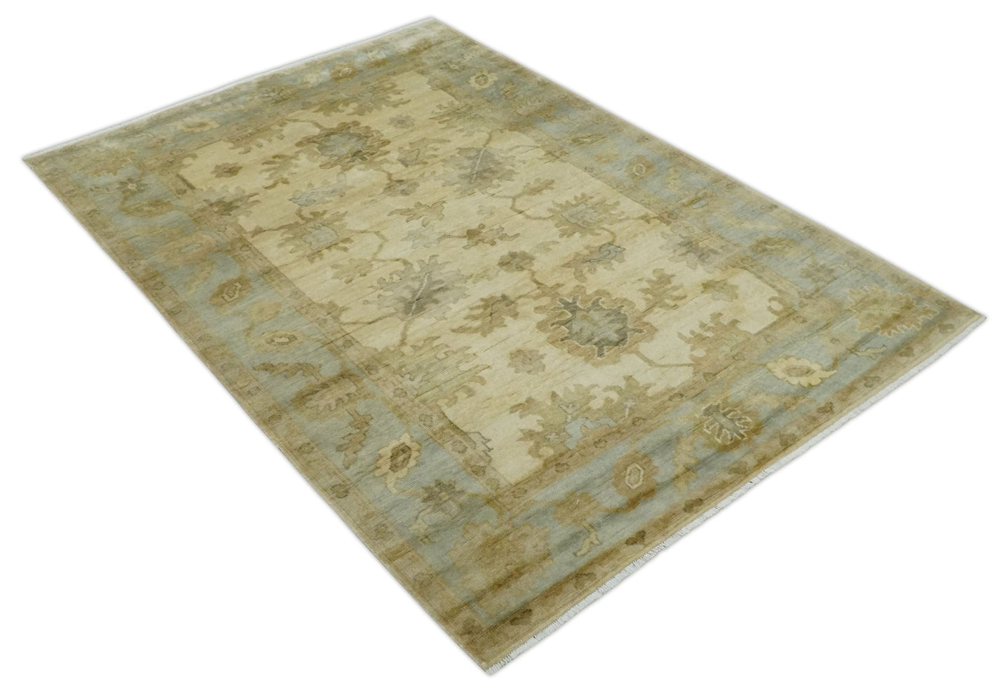 Hand Knotted Beige and Silver Modern Traditional Wool Oushak Area Rug - The Rug Decor