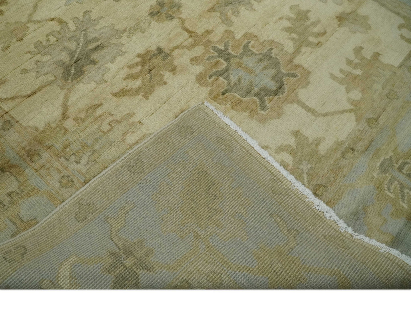 Hand Knotted Beige and Silver Modern Traditional Wool Oushak Area Rug - The Rug Decor
