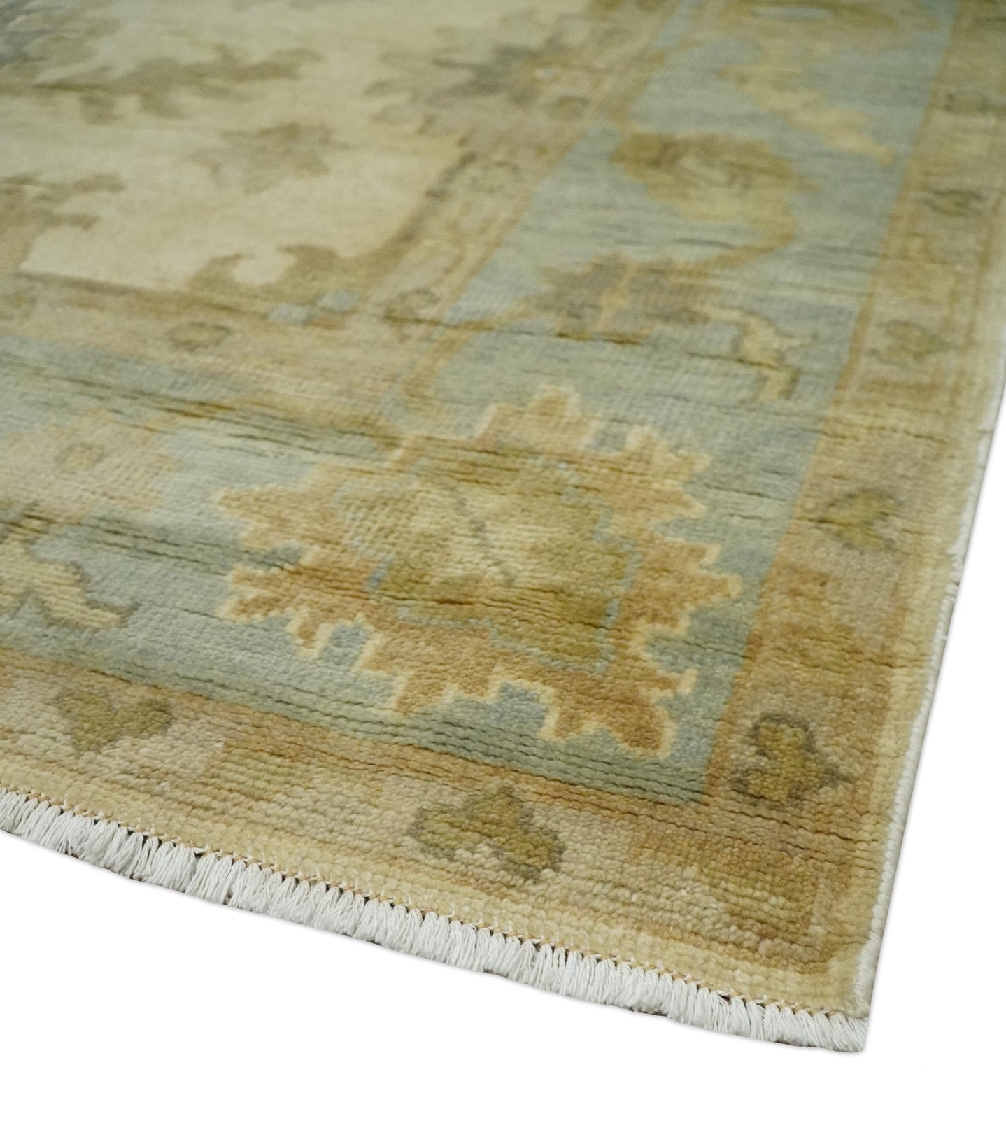 Hand Knotted Beige and Silver Modern Traditional Wool Oushak Area Rug - The Rug Decor